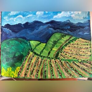 Green/Blue Landscape Mixed Media Art. “WINECountry” Frames are not included